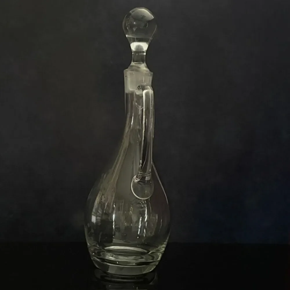Vintage Etched Floral Glass Decanter Cruet Stopper Handle 12